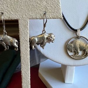 Sterling silver buffalo earring sterling silver buffalo pendant vintage